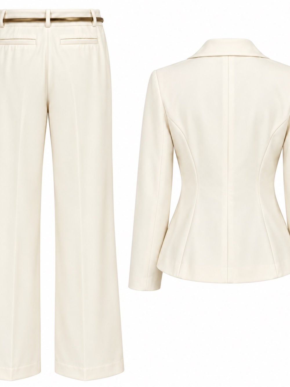 XOXO Women’s XL Winter White 2 Piece Pant Suit Blazer Wide Leg Pants Belted - Picture 3 of 7